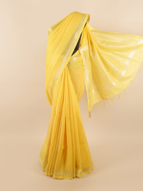

Pothys Yellow & Gold-Toned Zari Linen Blend Saree