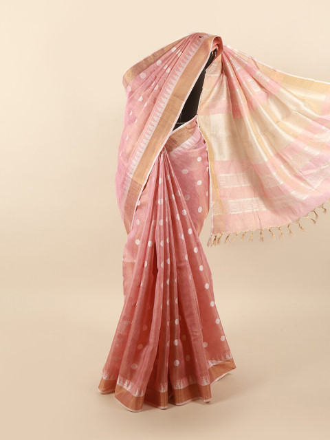 

Pothys Pink & White Linen Blend Saree
