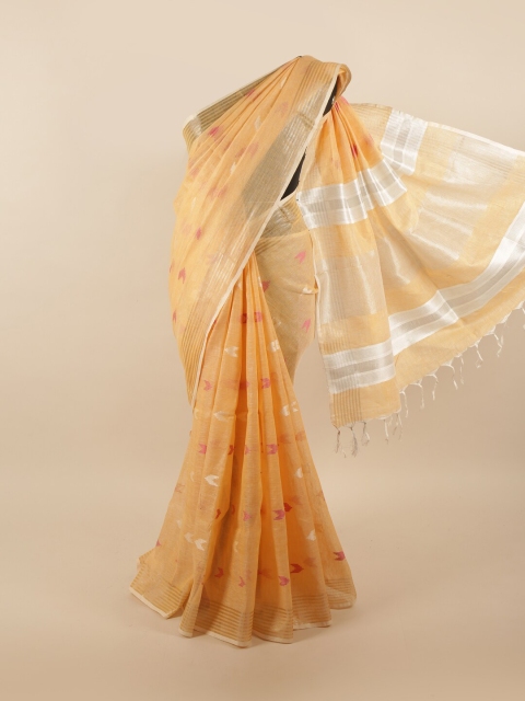 

Pothys Peach-Coloured & Silver-Toned Ethnic Motifs Zari Linen Blend Saree