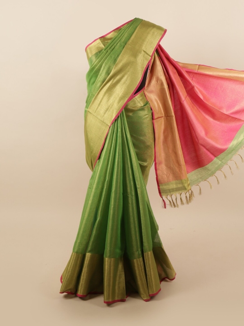 

Pothys Green & Pink Zari Linen Blend Saree