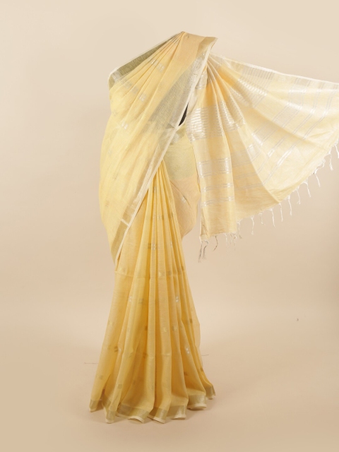 

Pothys Yellow & Gold-Toned Woven Design Zari Linen Blend Saree