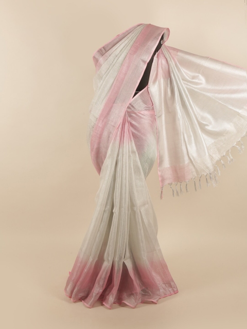 

Pothys Off White & Pink Woven Design Zari Linen Blend Saree