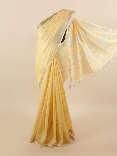 

Pothys Yellow & Silver-Coloured Ethnic Motifs Zari Linen Blend Saree