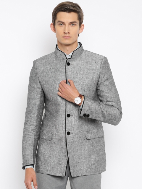 

British Club Grey Single-Breasted Slim Fit Ethnic Bandhgala Blazer