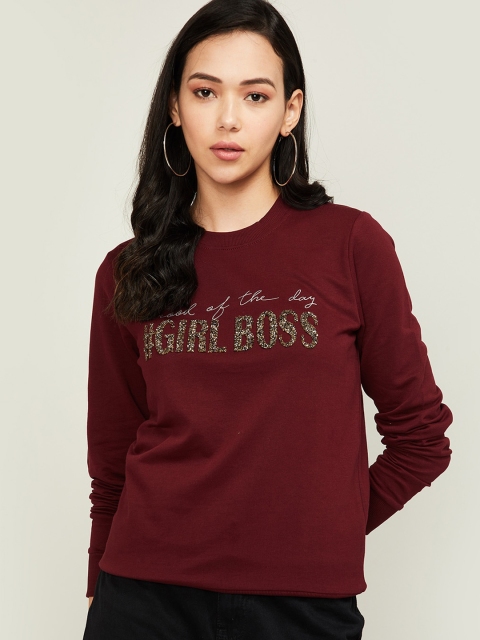 

Ginger by Lifestyle Women Maroon Typography Embroidered Sweatshirt