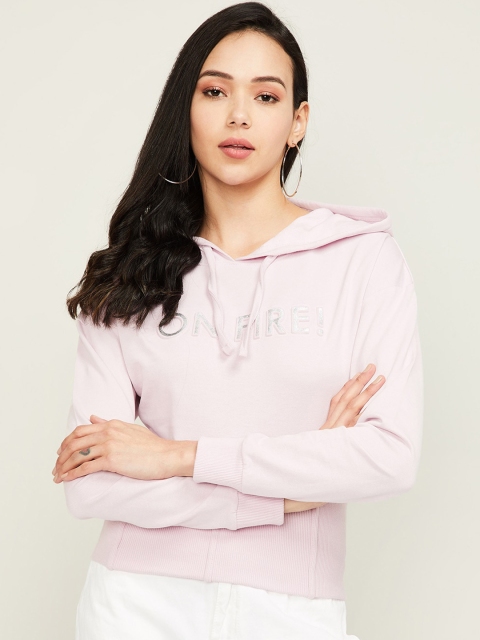 

Ginger by Lifestyle Women Purple Typography Print Hooded Sweatshirt