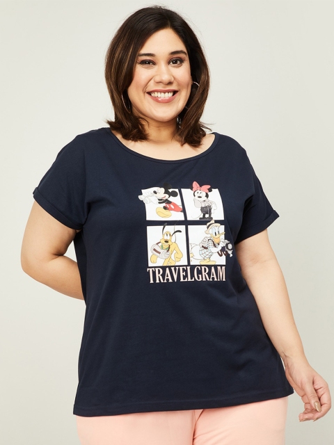 

nexus Navy Blue & White Mickey Mouse Print Top