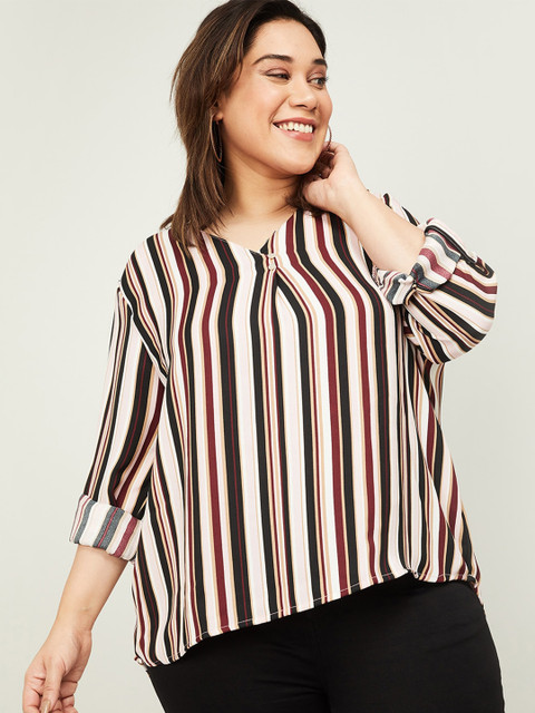 

nexus Brown & White Striped Regular Top