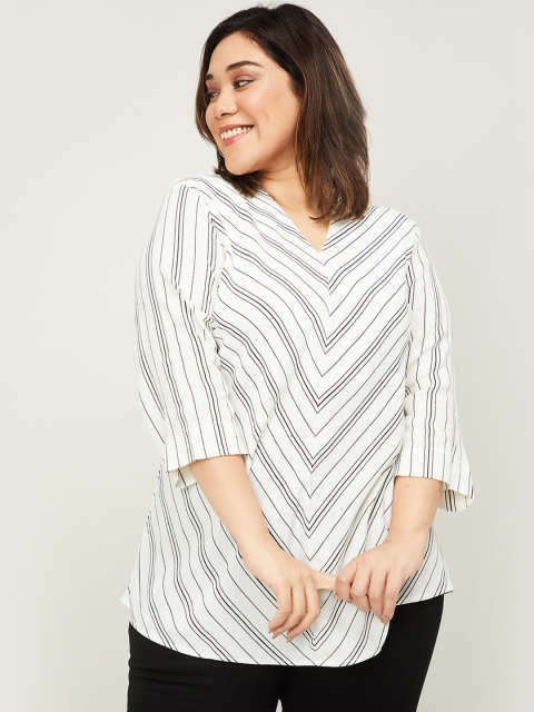 

nexus Off White & Black Striped Pure Cotton Regular Top