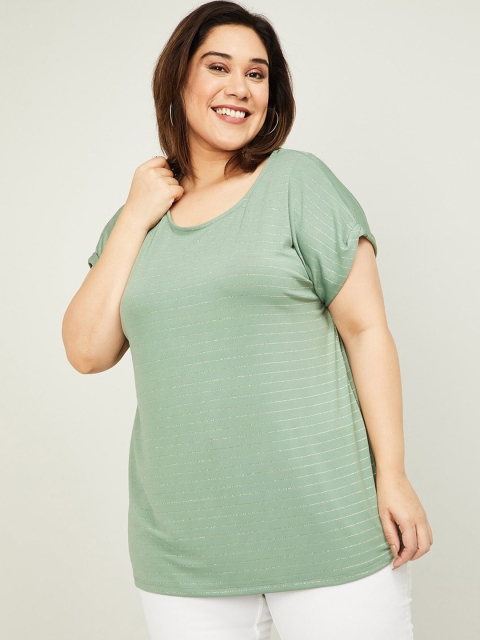 

nexus Green Striped Extended Sleeves Regular Top