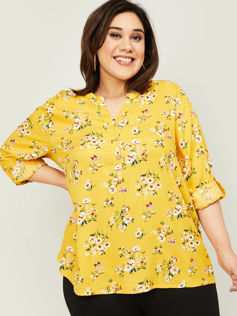 

nexus Yellow & White Floral Print Shirt-Style Top