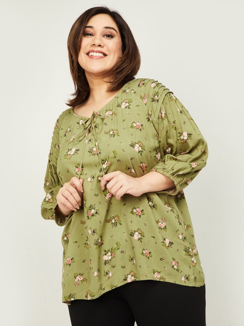 

nexus Olive Green & Pink Floral Print Tie-Up Top