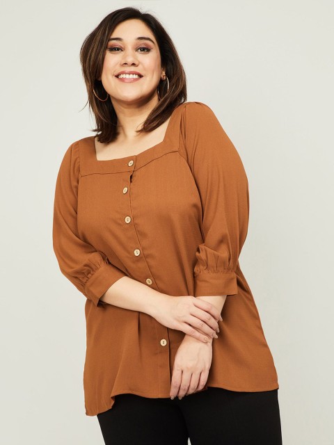 

nexus Rust Brown Solid Shirt-Style Top