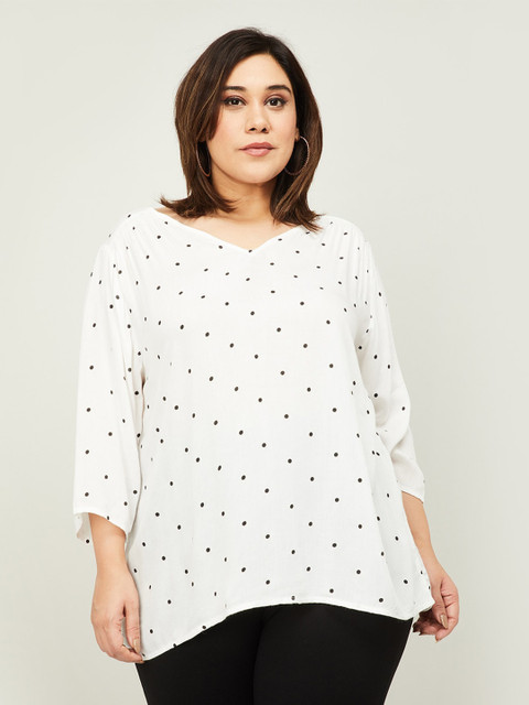 

nexus Off White & Black Polka Dot Print Regular Top