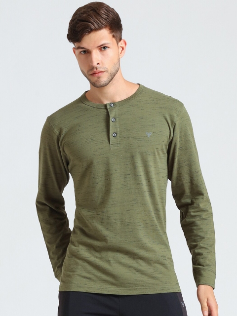 

POKER ACTIVE Men Olive Green Henley T-shirt