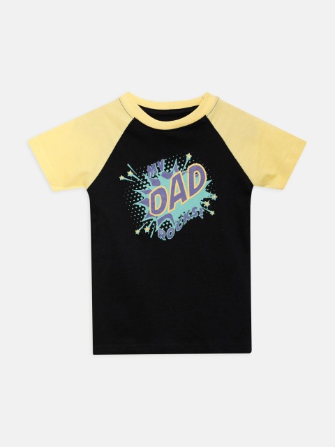 

THETA Boys Black & Yellow Typography Printed Cotton T-shirt