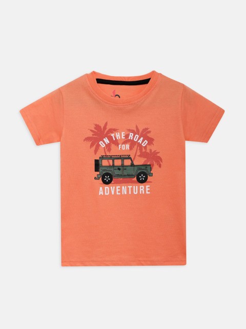

THETA Boys Peach-Coloured Printed Cotton T-shirt