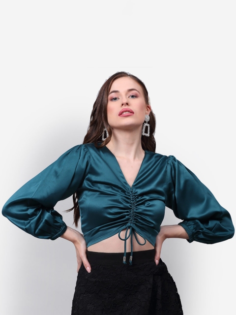 

NEUDIS Women Green Satin Fitted Crop Top