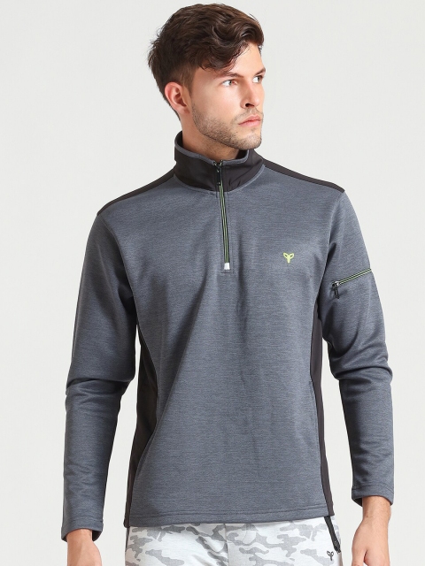

POKER ACTIVE Men Grey & Black Colourblocked Sweatshirt