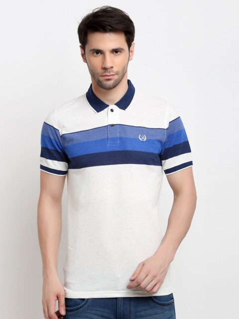 

La Mode Men White & Blue Colourblocked Slim Fit T-shirt
