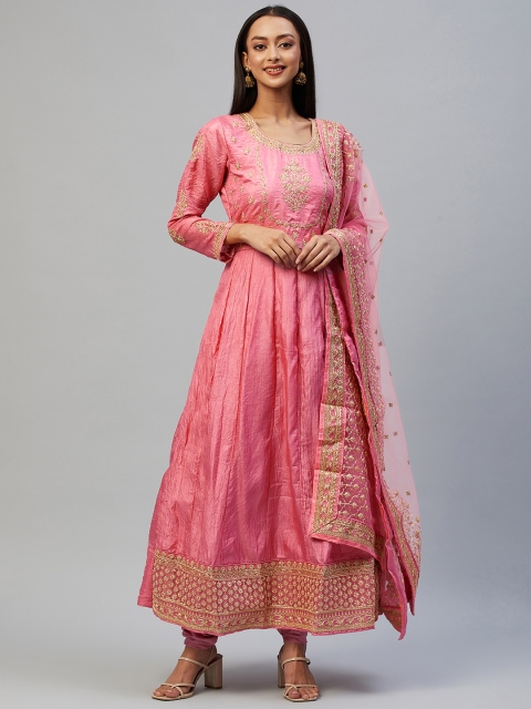 

Readiprint Fashions Pink Embroidered Art Silk Unstitched Dress Material