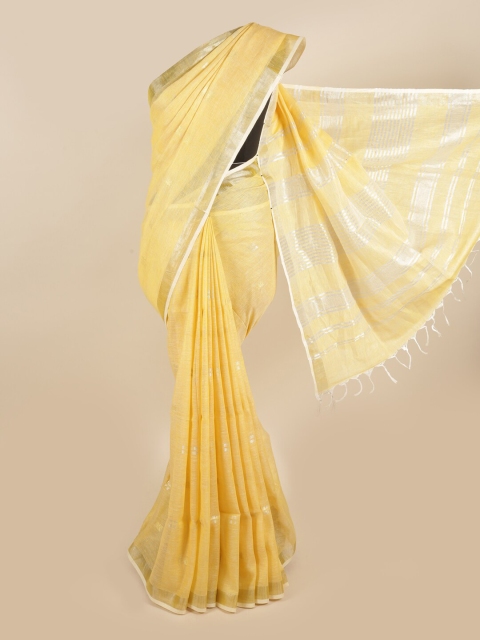 

Pothys Yellow & Silver Woven Design Linen Blend Saree