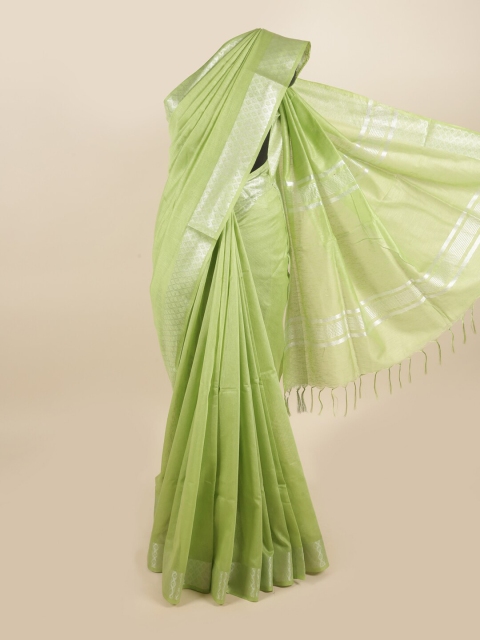 

Pothys Green & Silver-Toned Zari Linen Blend Saree