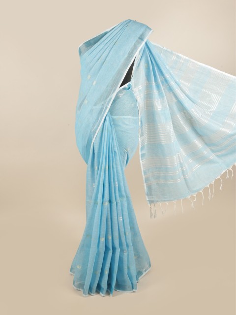 

Pothys Blue & Silver-Coloured Ethnic Motifs Zari Linen Blend Saree