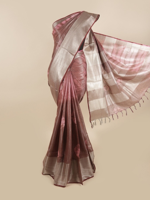 

Pothys Mauve & Silver Tie and Dye Zari Linen Blend Saree