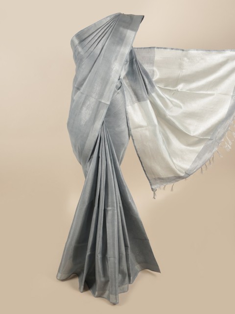 

Pothys Grey & Silver-Toned Zari Linen Blend Saree