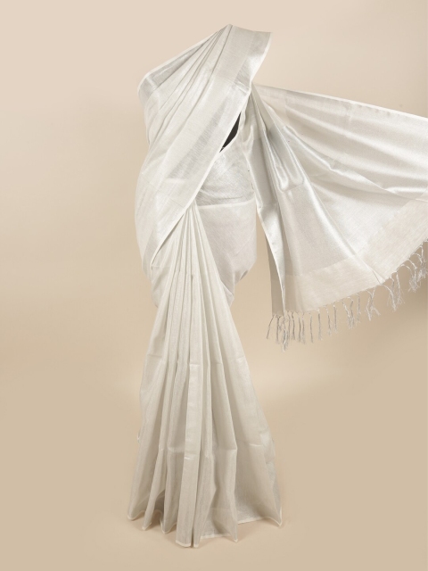 

Pothys White & Silver-Toned Zari Linen Blend Saree