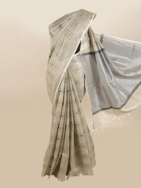 

Pothys Silver-Toned & Black Linen Blend Saree