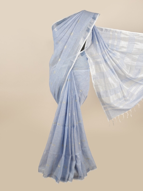 

Pothys Lavender & Silver-Toned Woven Design Zari Linen Blend Saree