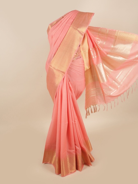 

Pothys Peach-Coloured & Gold Zari Linen Blend Saree