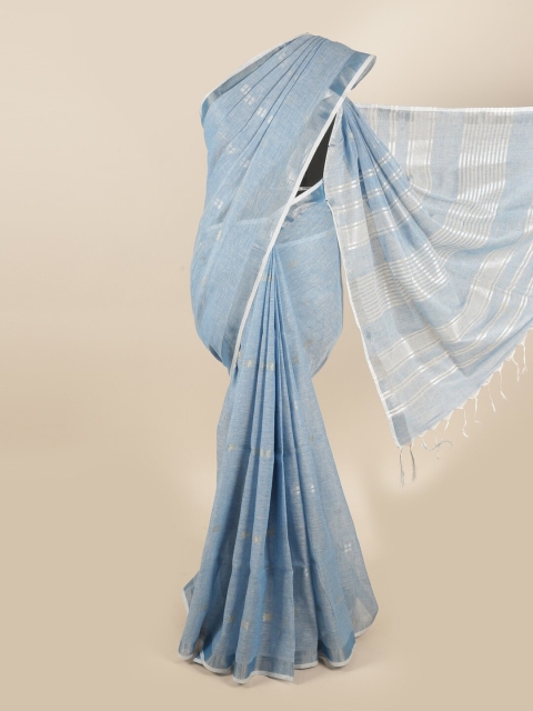 

Pothys Blue Woven Designed Linen Blend Saree