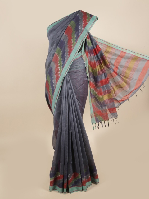 

Pothys Blue & Red Linen Blend Saree