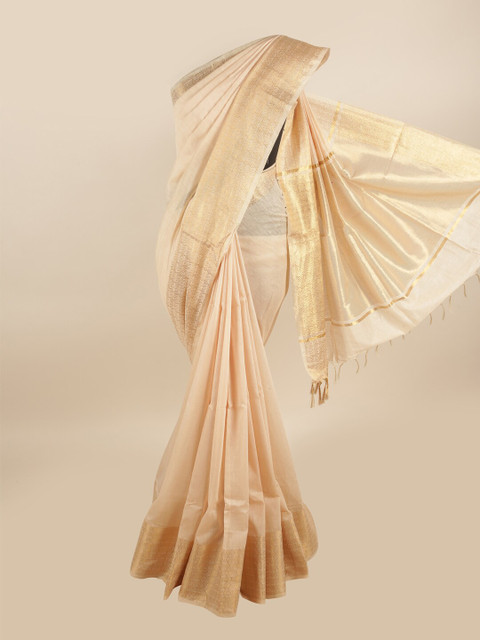 

Pothys Cream-Coloured Woven Designed Linen Blend Saree