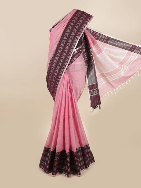 

Pothys Pink & Purple Zari Linen Blend Saree