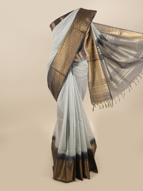 

Pothys Silver-Toned & Black Zari Linen Blend Saree
