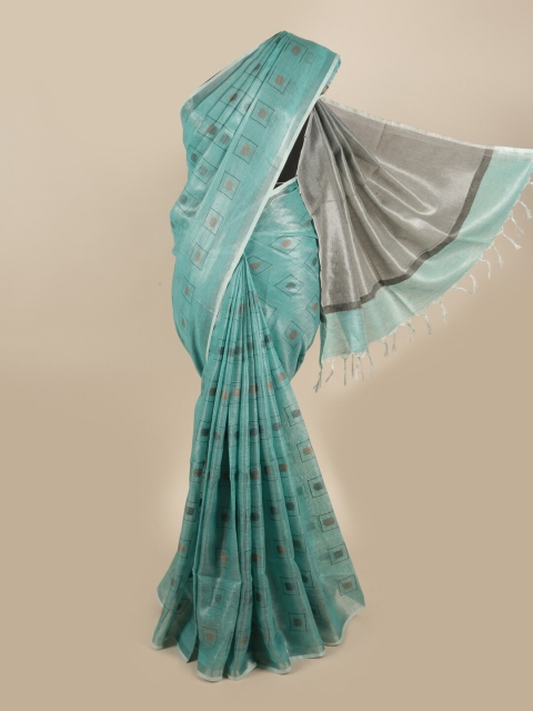 

Pothys Green & Grey Zari Linen Blend Saree