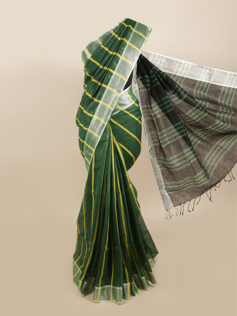 

Pothys Green Striped Linen Blend Saree