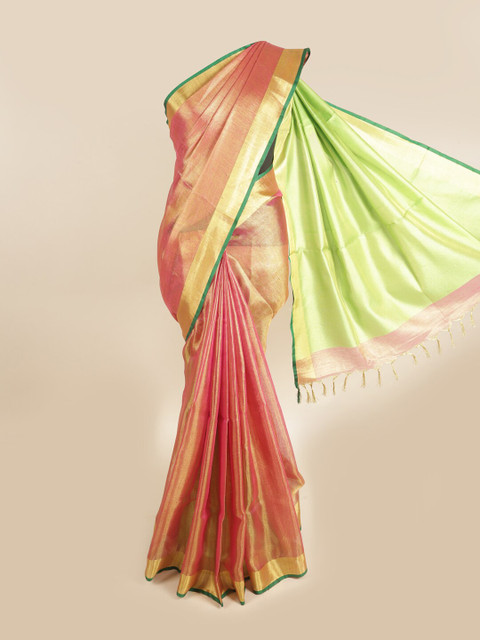 

Pothys Pink & Gold Linen Blend Saree