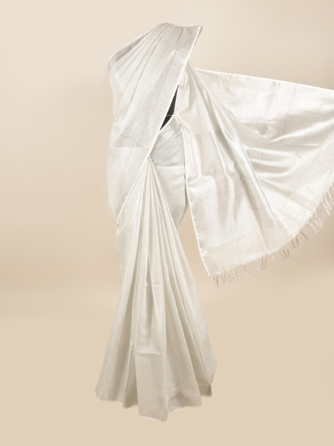 

Pothys Off White & Silver-Toned Zari Linen Blend Saree