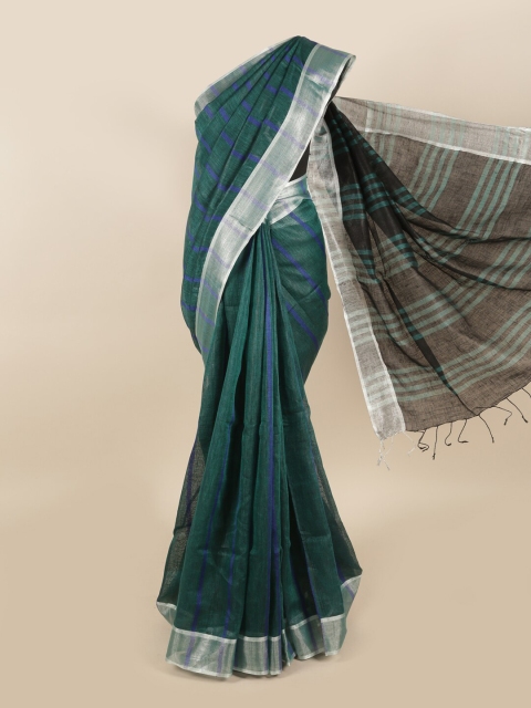 

Pothys Green & Blue Striped Zari Linen Blend Saree