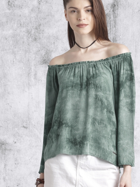 

RDSTR Women Green Dyed Bardot Top