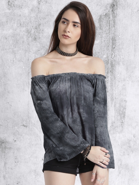 

RDSTR Women Grey Dyed Bardot Top