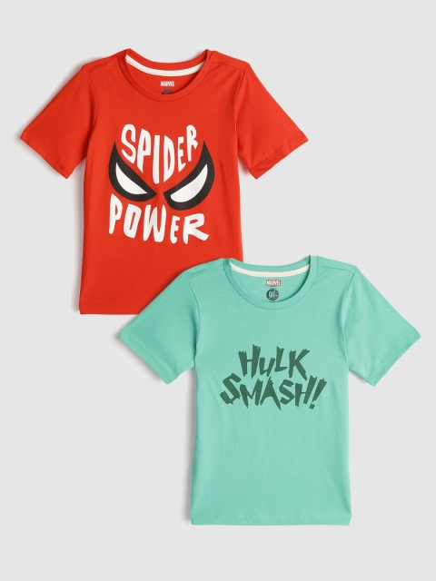 

YK Marvel Boys Pack of 2 Spider-Man & Hulk Printed Cotton T-shirt, Red