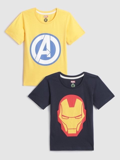 

YK Marvel Boys Pack of 2 Marvel Printed Pure Cotton Round Neck T-shirts, Yellow