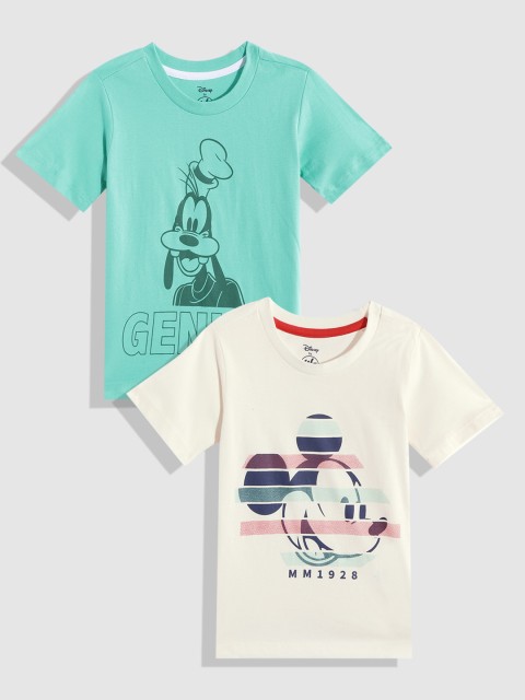 

YK Disney Boys Pack of 2 Mickey & Pluto Print Pure Cotton T-shirt, White