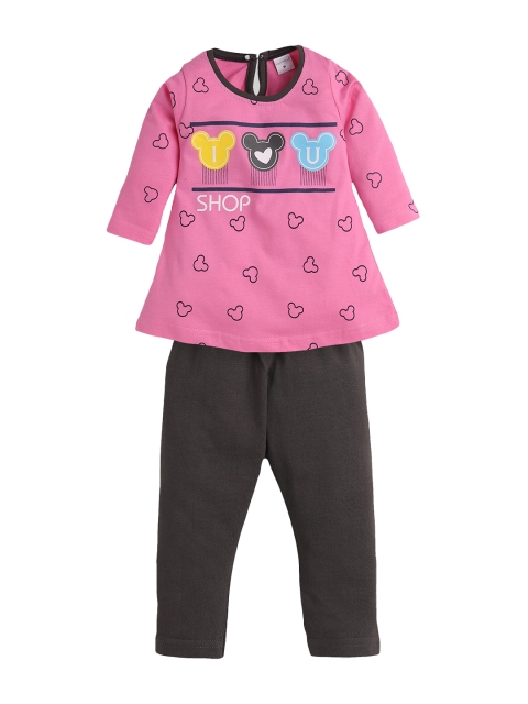 

Montello Girls Pink & Black Printed Pure Cotton Top with Leggings